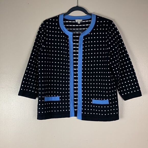 TALBOTS petite medium sweater open cardigan dots cotton open front - Picture 7 of 11